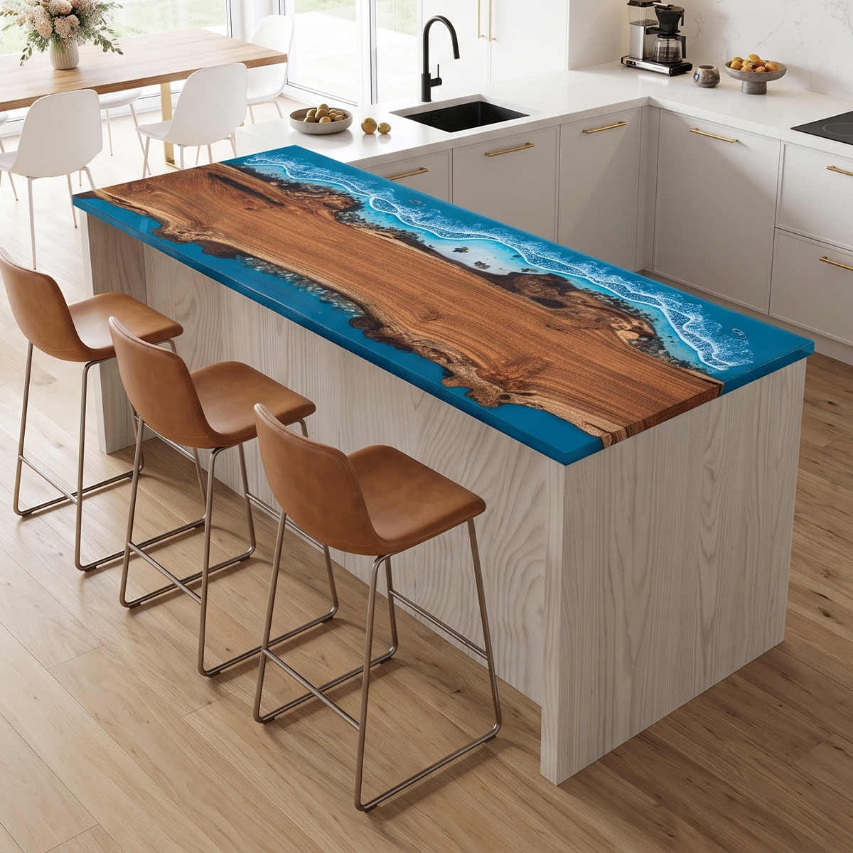 Walnut Wood Coastal Scenery Rectangle Resin Countertop