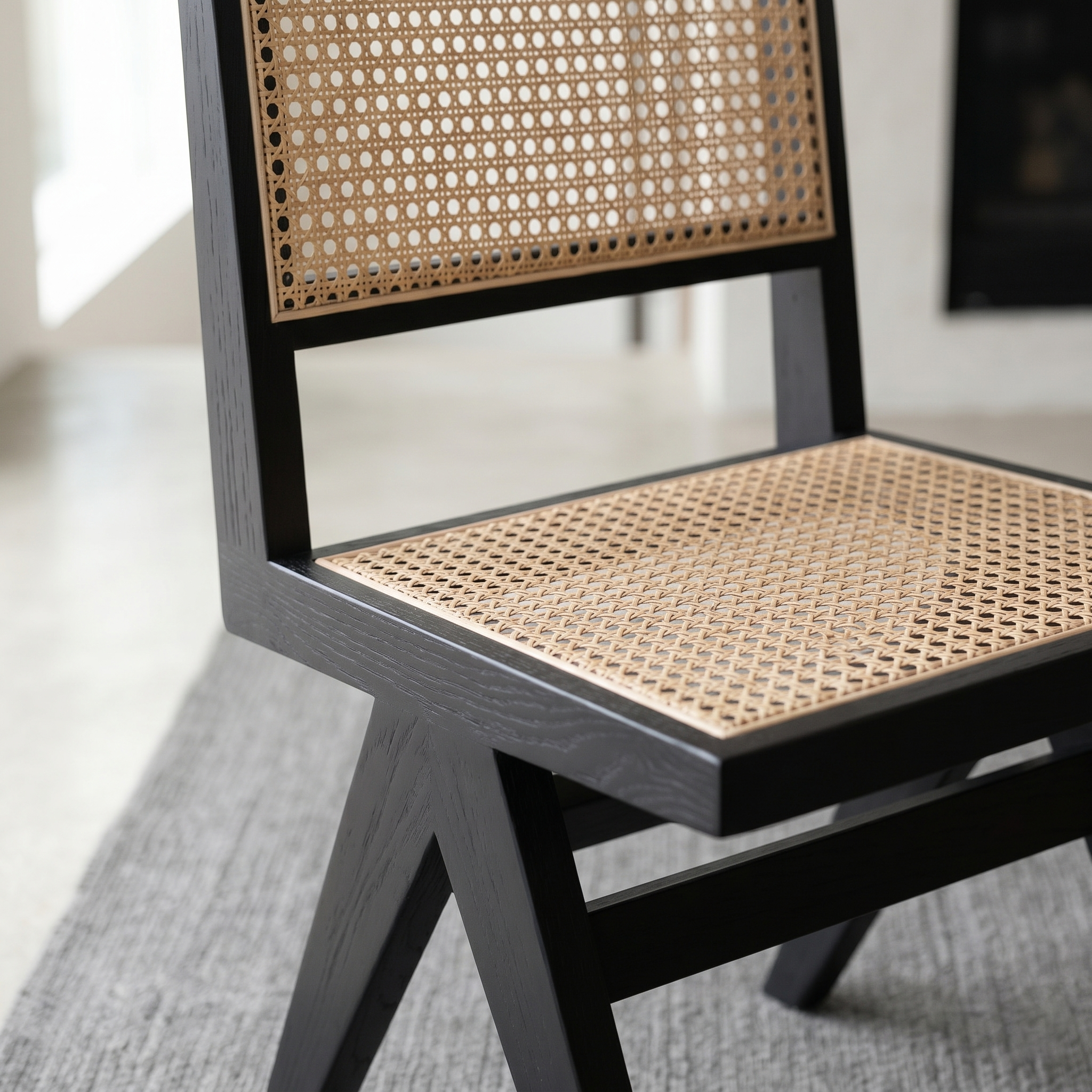 Black Wooden Rattan Chair