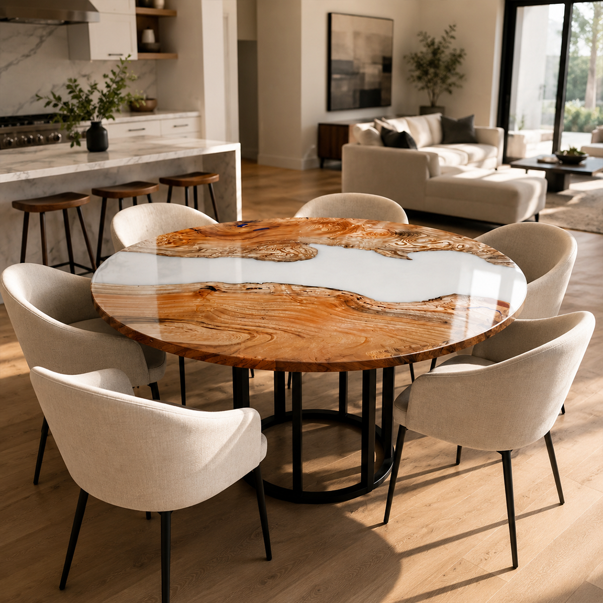 Wood Epoxy Resin White River Coffee Table