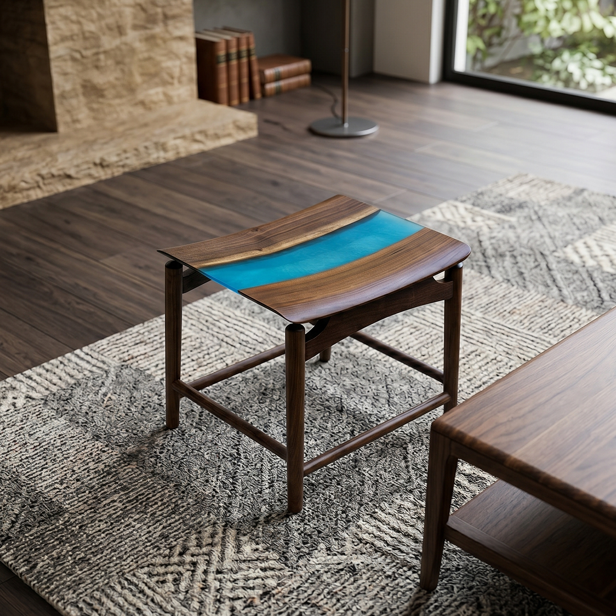 Walnut Wood Blue River Epoxy Resin Chair