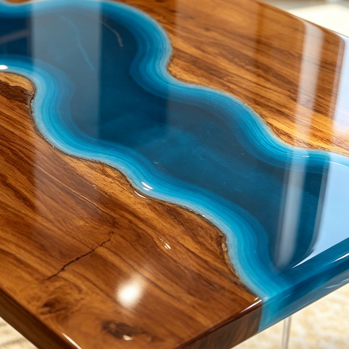 Olive Wood Blue River Wood Resin Coffee Table