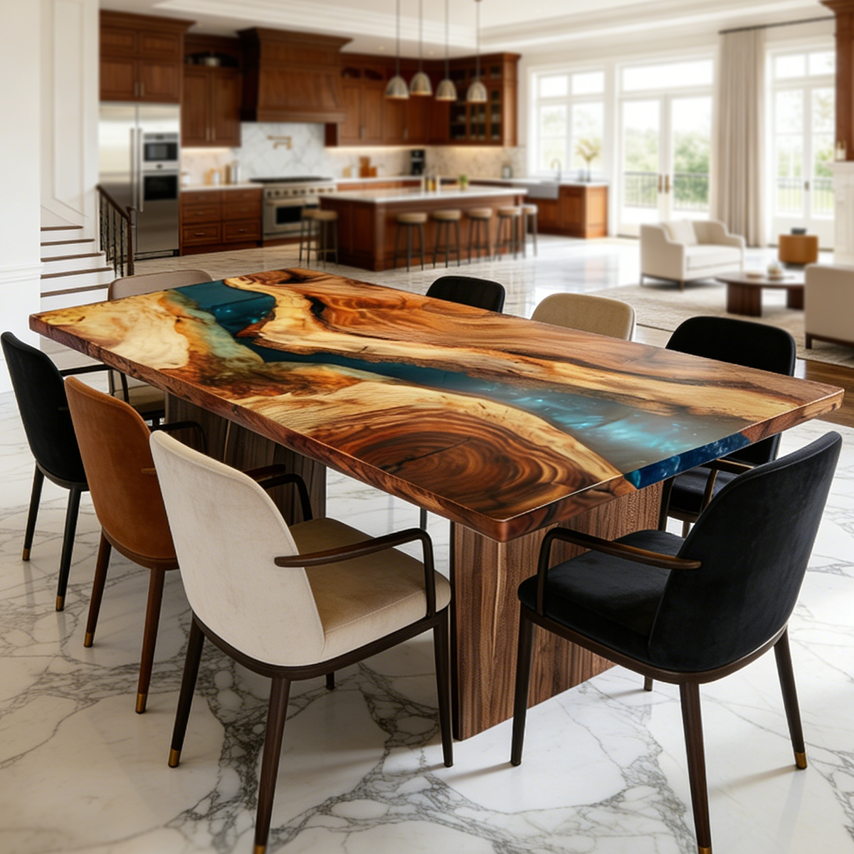 Luxury Wood Epoxy Table with Transparent Resin