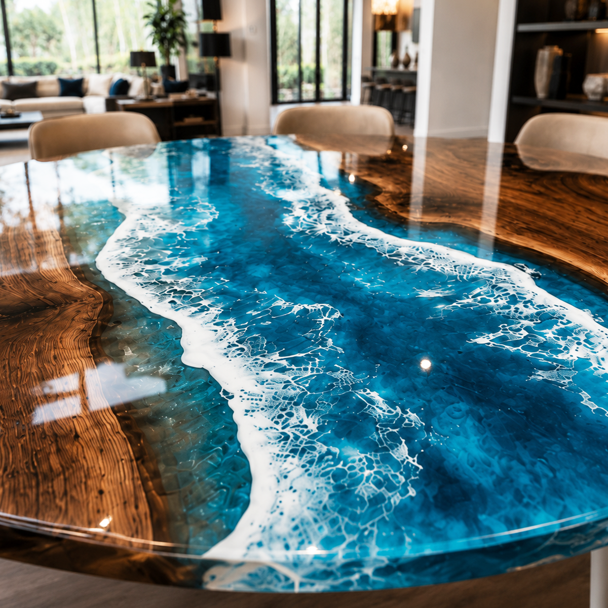 Black Walnut with Blue Wave Epoxy Resin Round Table