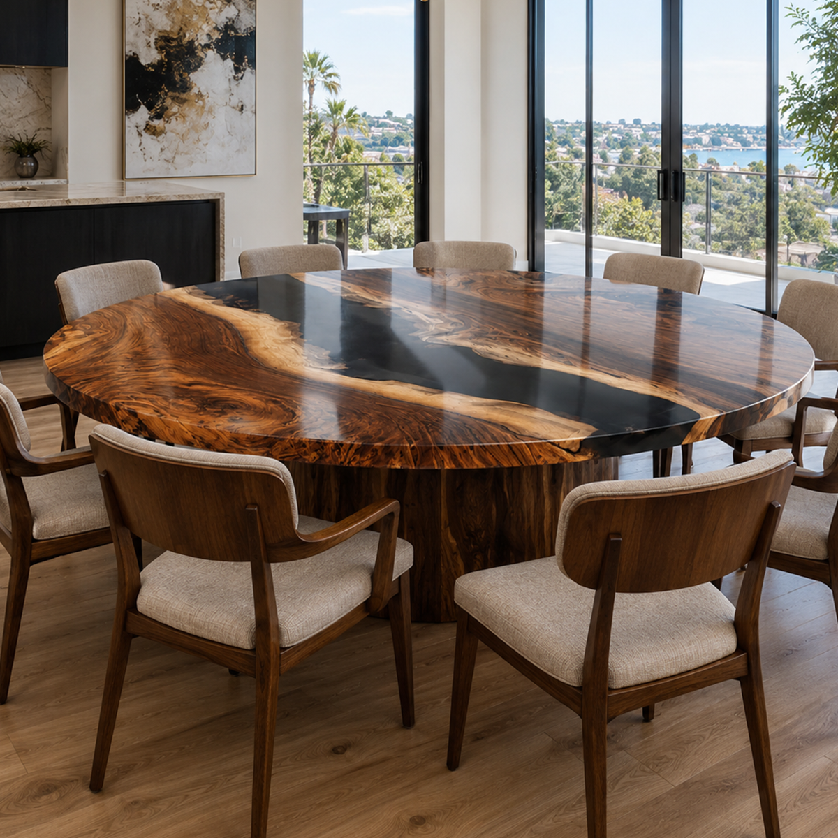 Black Walnut with Black Epoxy Resin Round Table