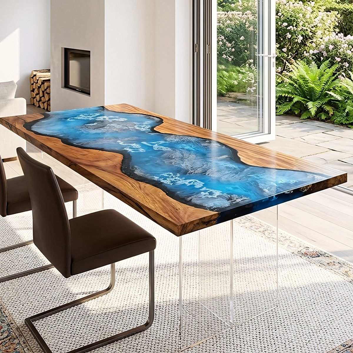 Cunninghamia Wood Blue Lagoon Epoxy Resin Coffee Table