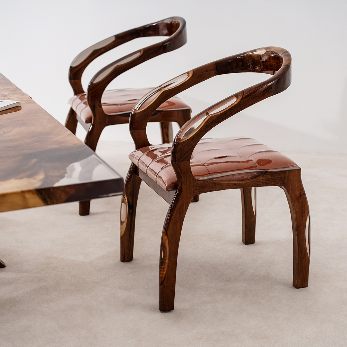 Walnut Wood Resin Armrest Accent Chair