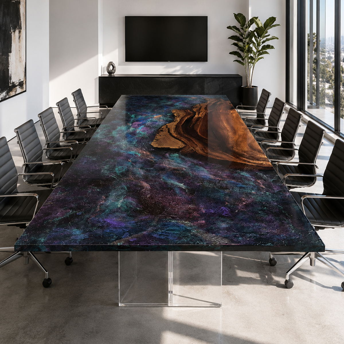 Black Walnut Wood Galaxy Epoxy Resin Conference Table