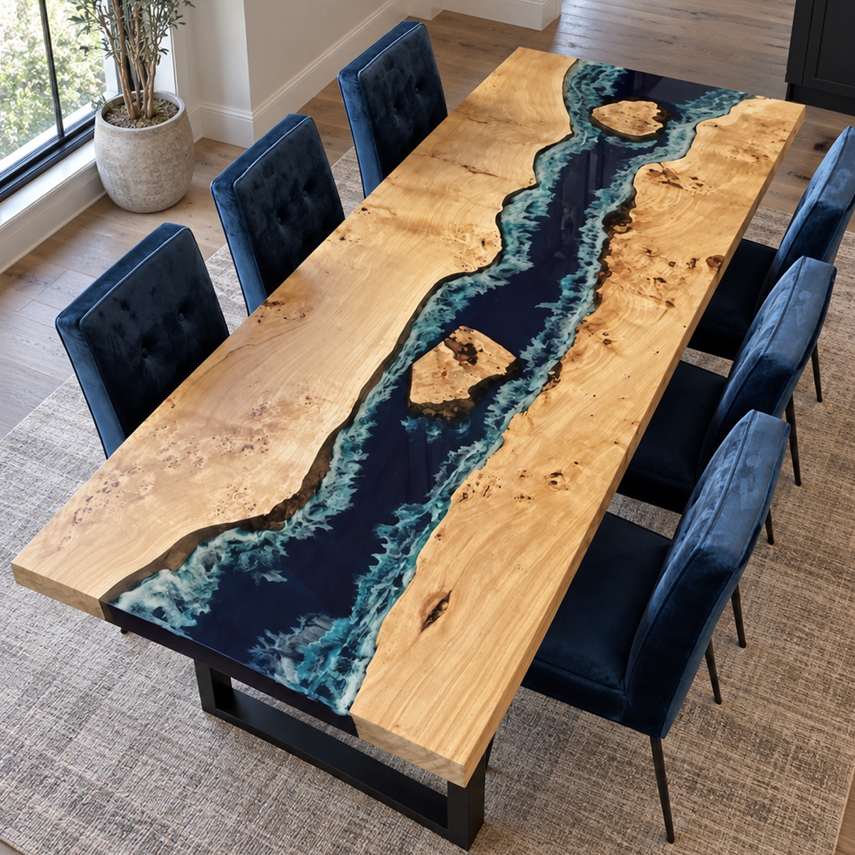 Ocean Wave Poplar Epoxy Resin Dining Table