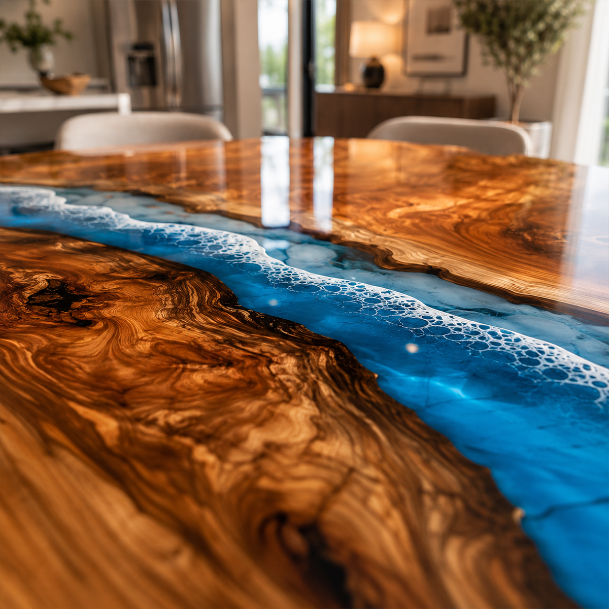 Cunninghamia Wood Blue Wave Resin Round Table