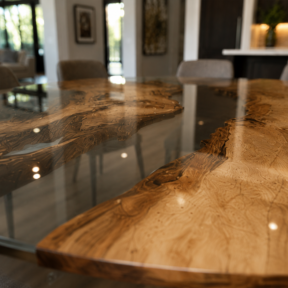 Olive Wood Clear Epoxy Resin Round Table