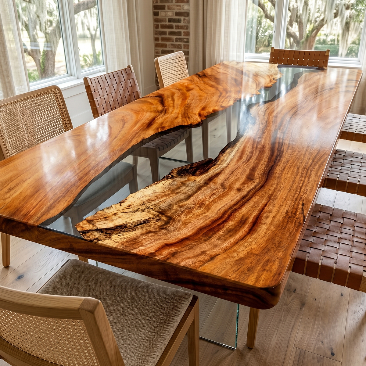 Cunninghamia Wood Epoxy Table with Transparent Black Resin