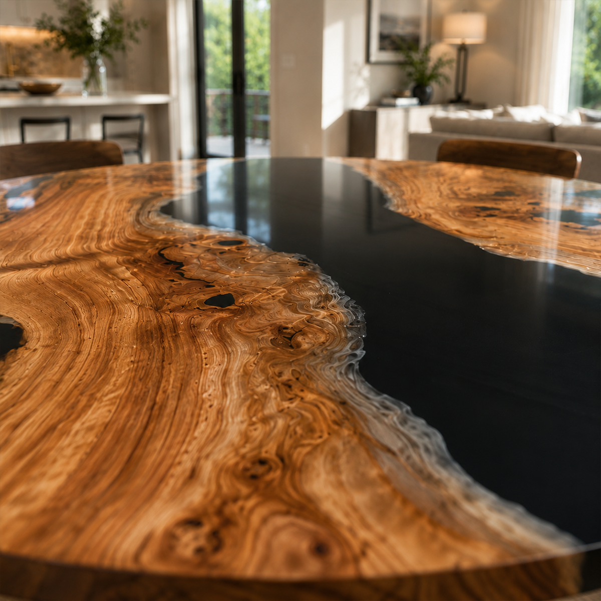 Walnut Wood Epoxy Resin River Round Table