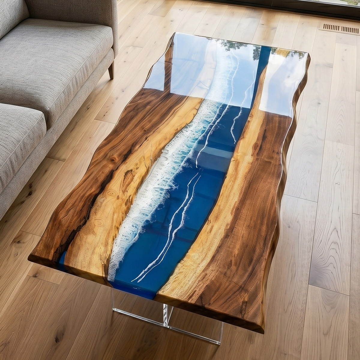 Walnut Ocean Wave Epoxy Resin Coffee Table
