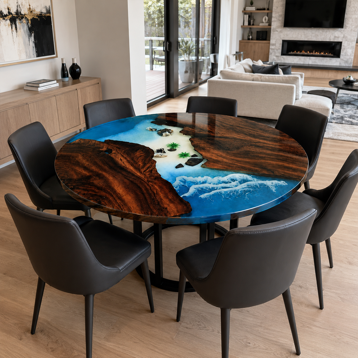 Black Walnut with Island Epoxy Resin Round Table
