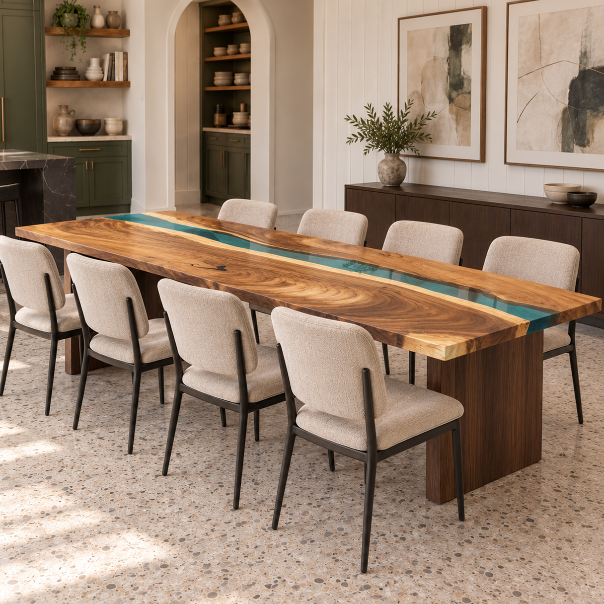 Walnut Transparent Epoxy Resin River Dining Table