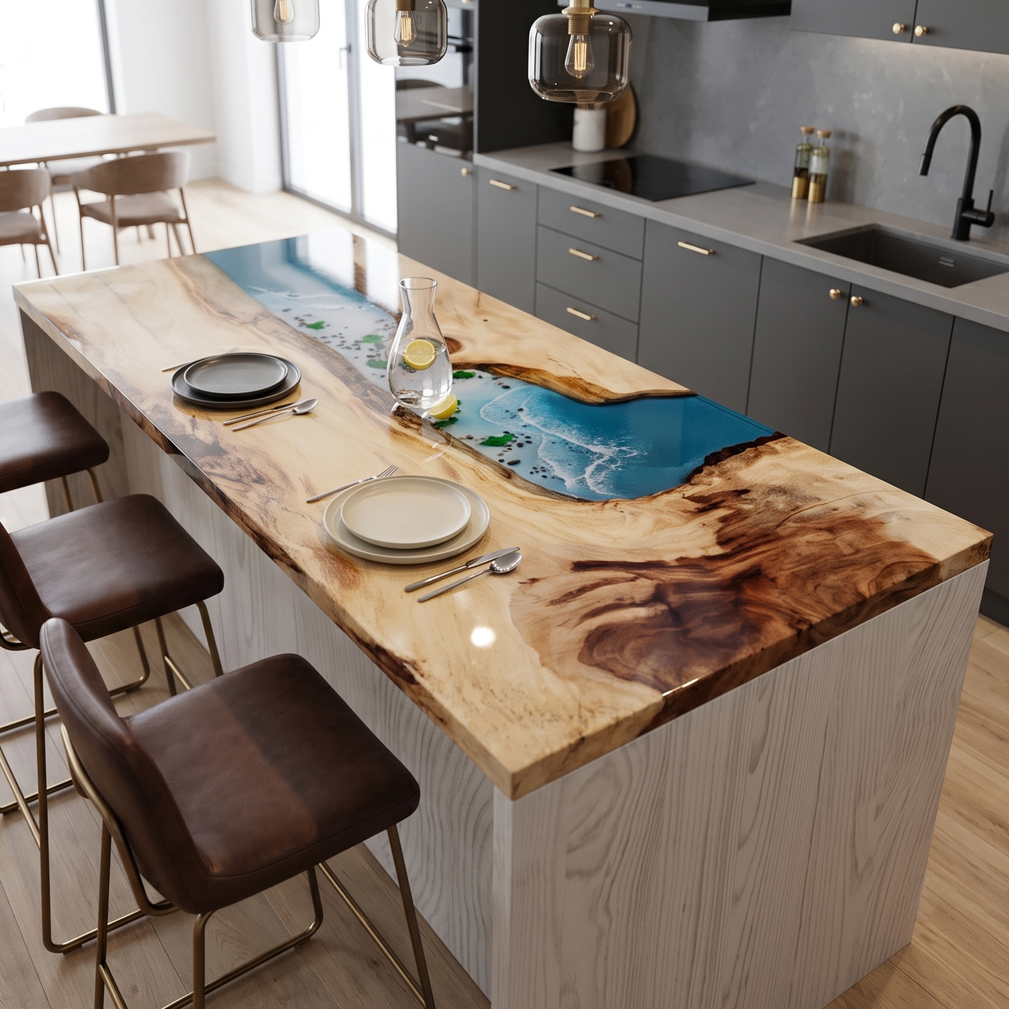 Walnut Wood River Rectangle Resin Countertop