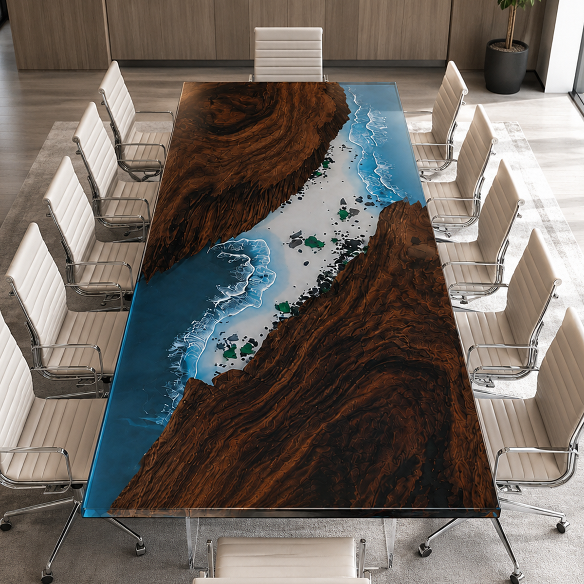 Black Walnut with Island Epoxy Resin Conference Table