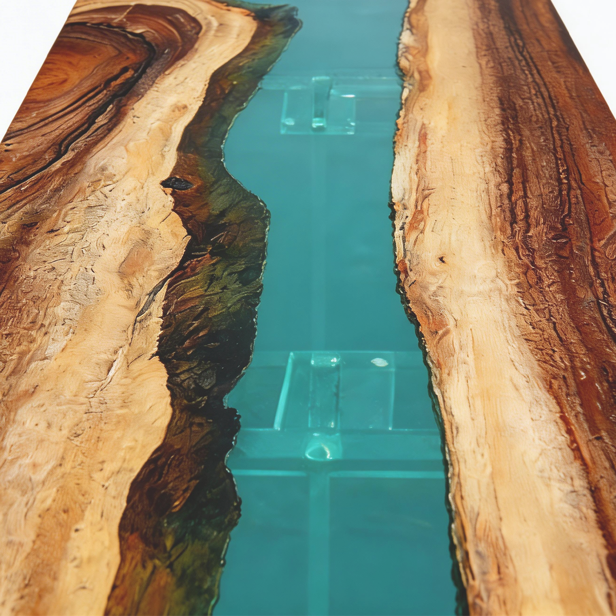 Walnut Wood Transparent Blue Epoxy Resin Dining Table