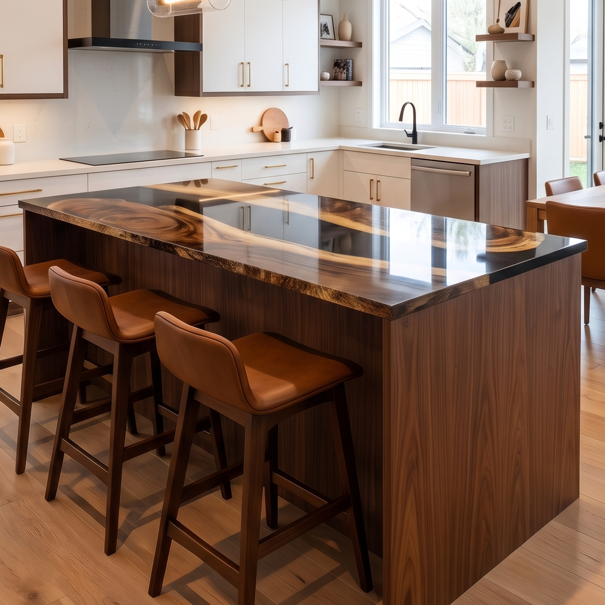 Walnut Wood Black River Rectangle Resin Countertop