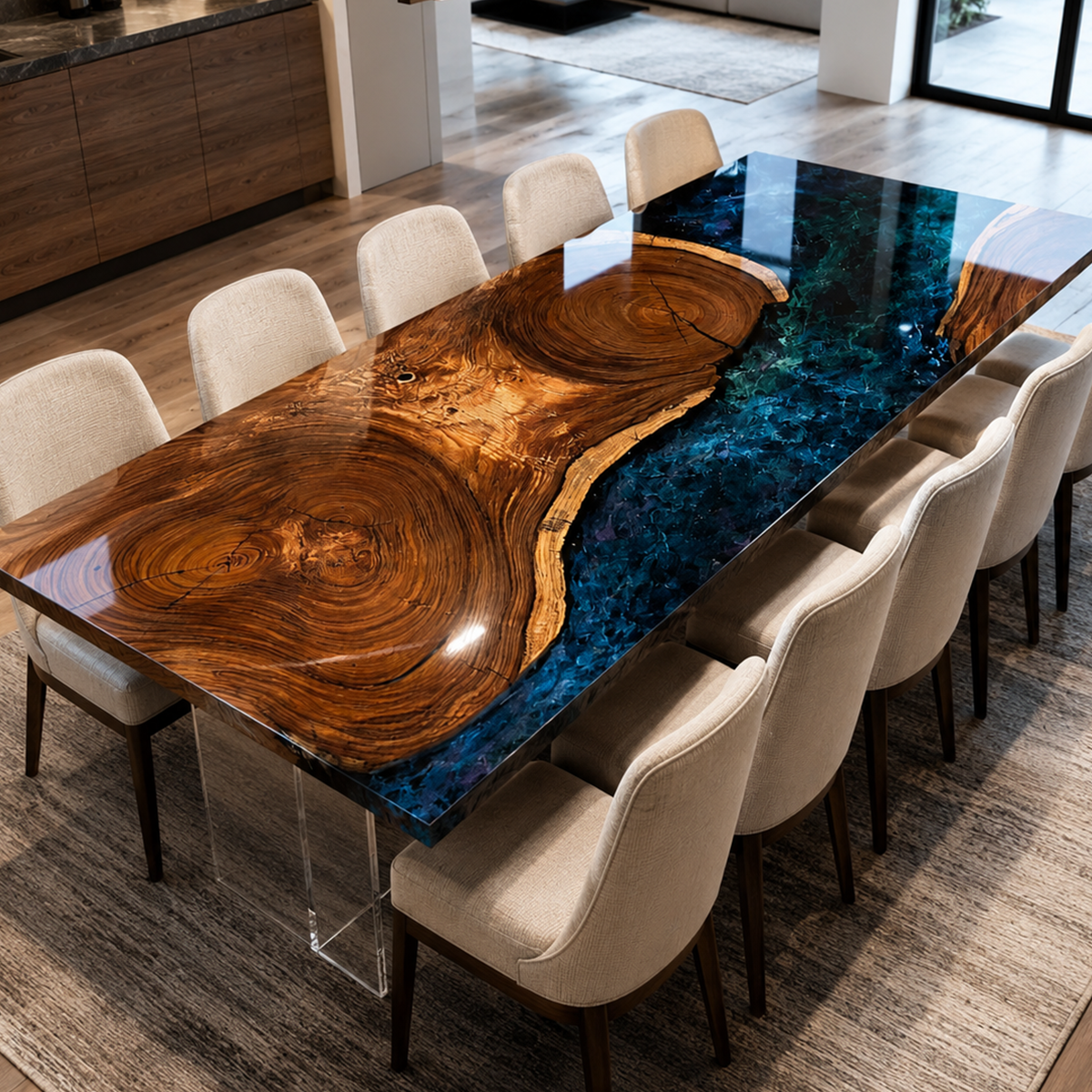 Black Walnut Wood Galaxy Epoxy Resin Dining Table