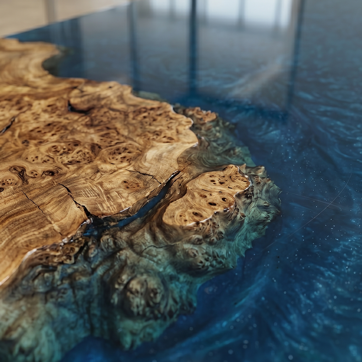 Olive Wood Blue Ocean Epoxy Resin Conference Table