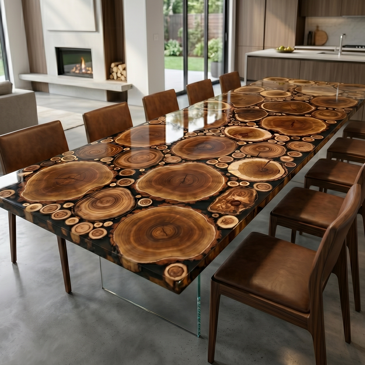 Locust Wood Rectangle Epoxy Resin Dining Table