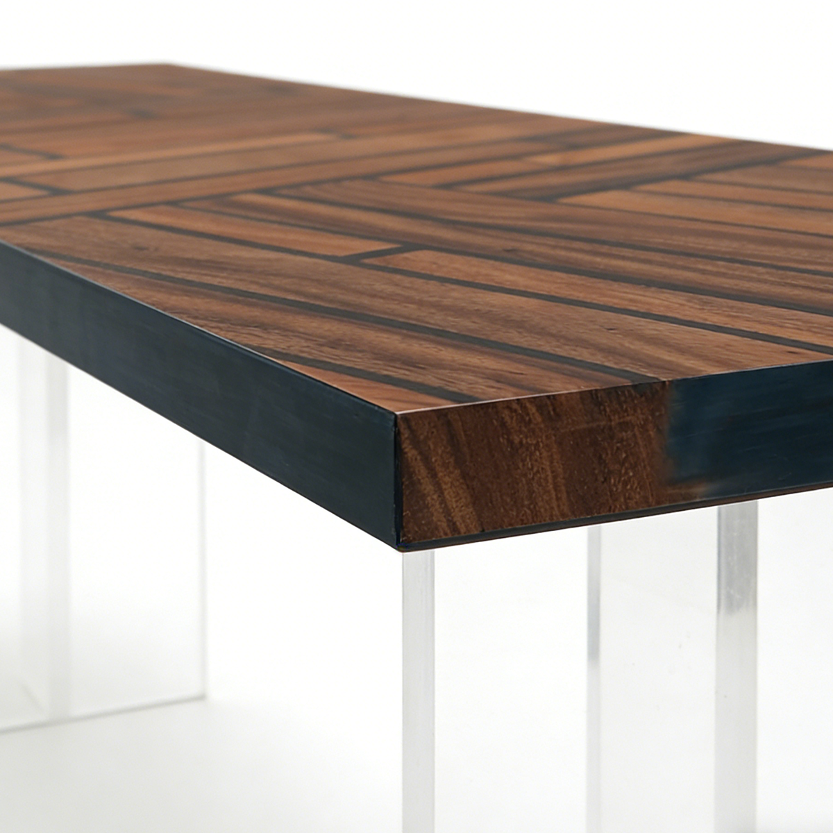 Black Walnut Wood Geometric Parquet Wood Epoxy Resin Dining Table