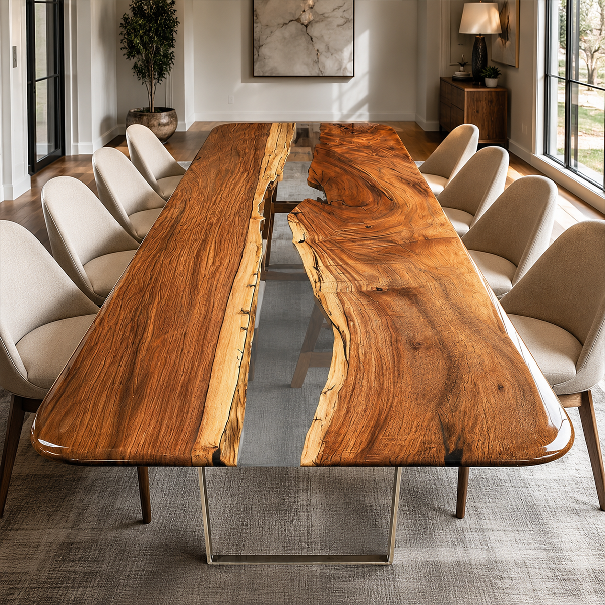 Black Walnut with Clear Epoxy Resin Table Dining Table