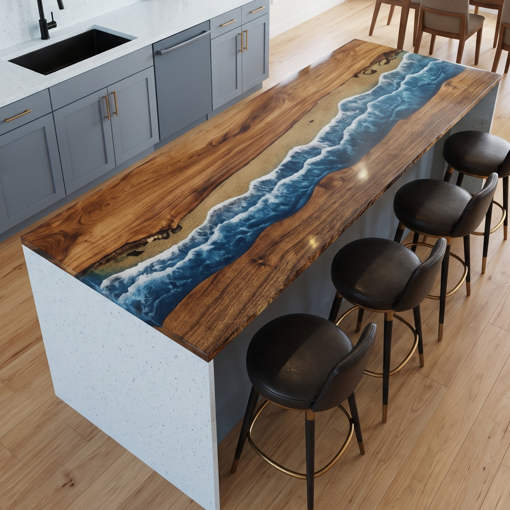Walnut Wood Sea Wave Resin Countertop