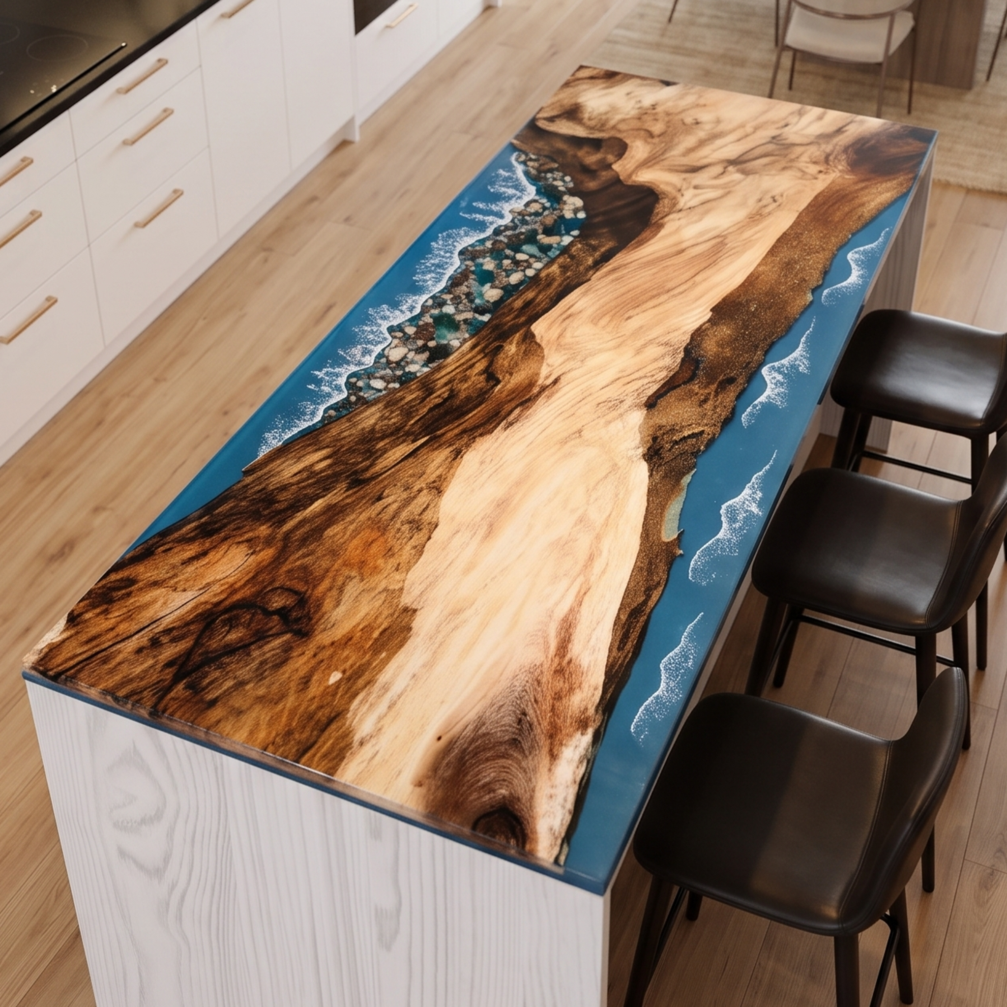 Walnut Wood Coastal Scenery Rectangle Resin Countertop