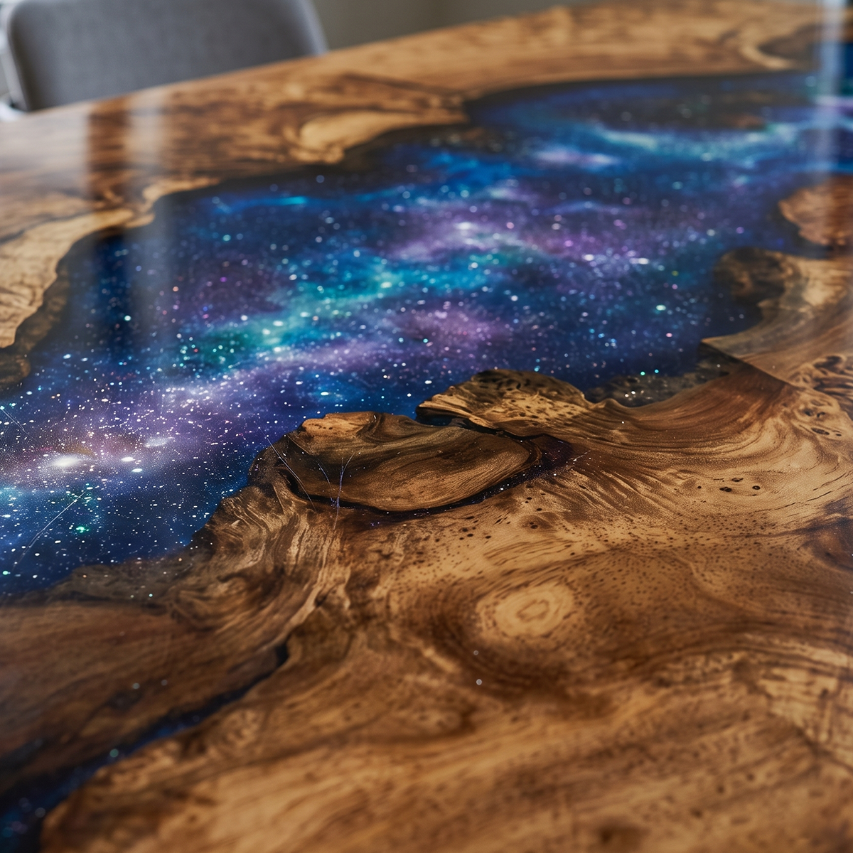 Golden Camphor Purple Sky Epoxy Resin Dining Table