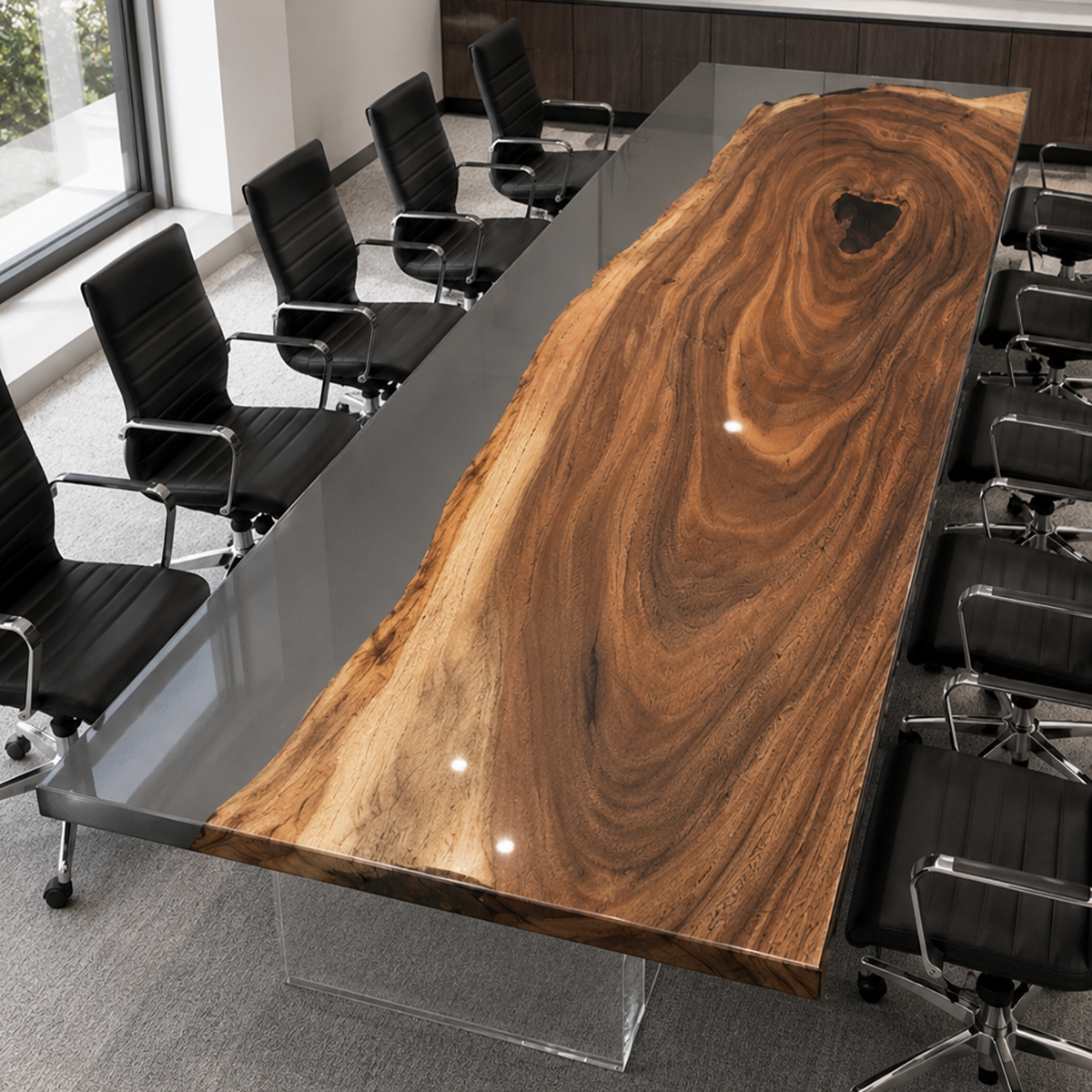 Walnut Wood Rectangular Resin Conference Table