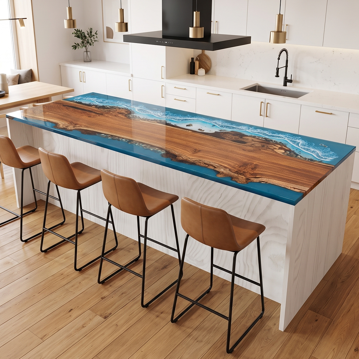 Walnut Wood Coastal Scenery Rectangle Resin Countertop
