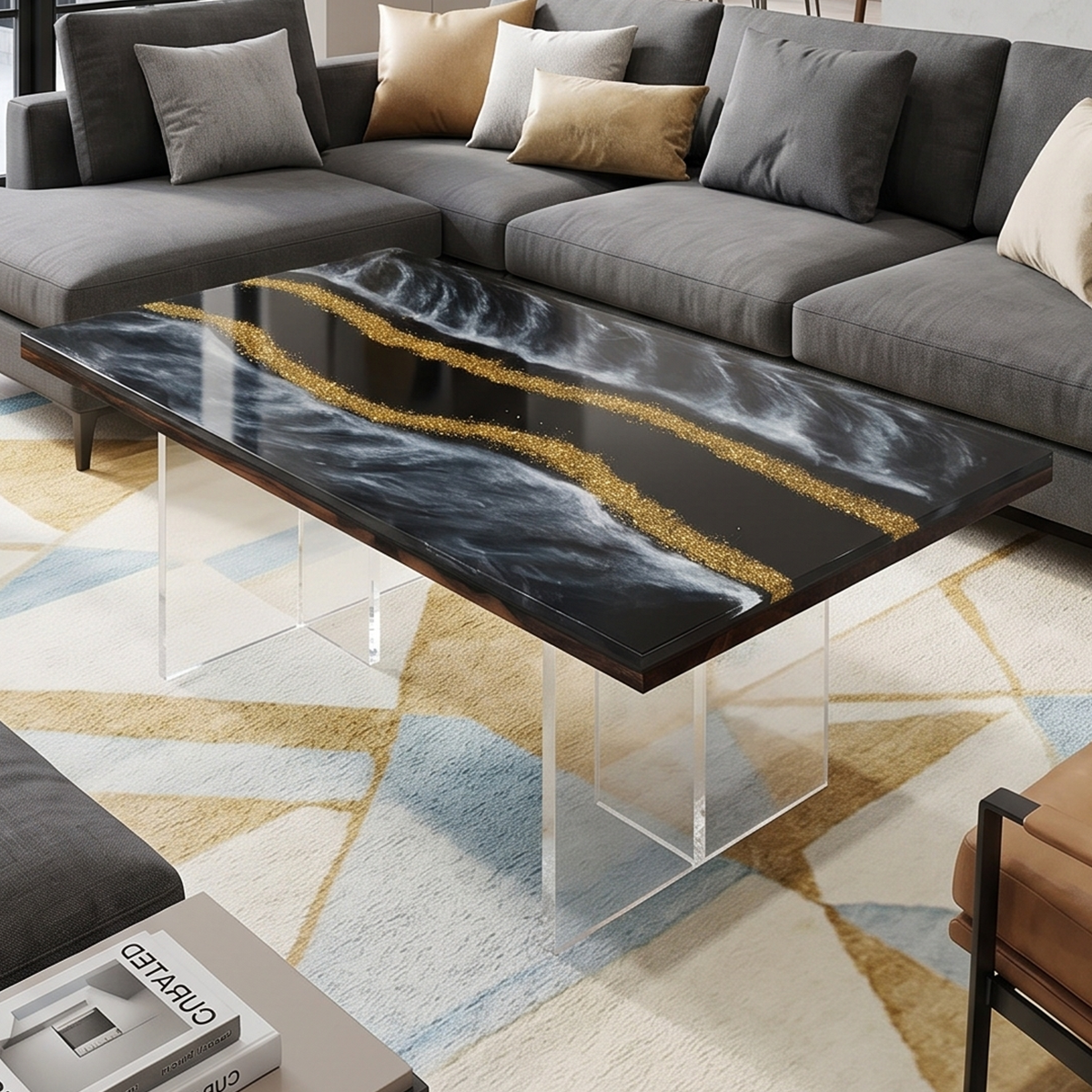 Luxury Black & Gold Epoxy Resin Coffee Table