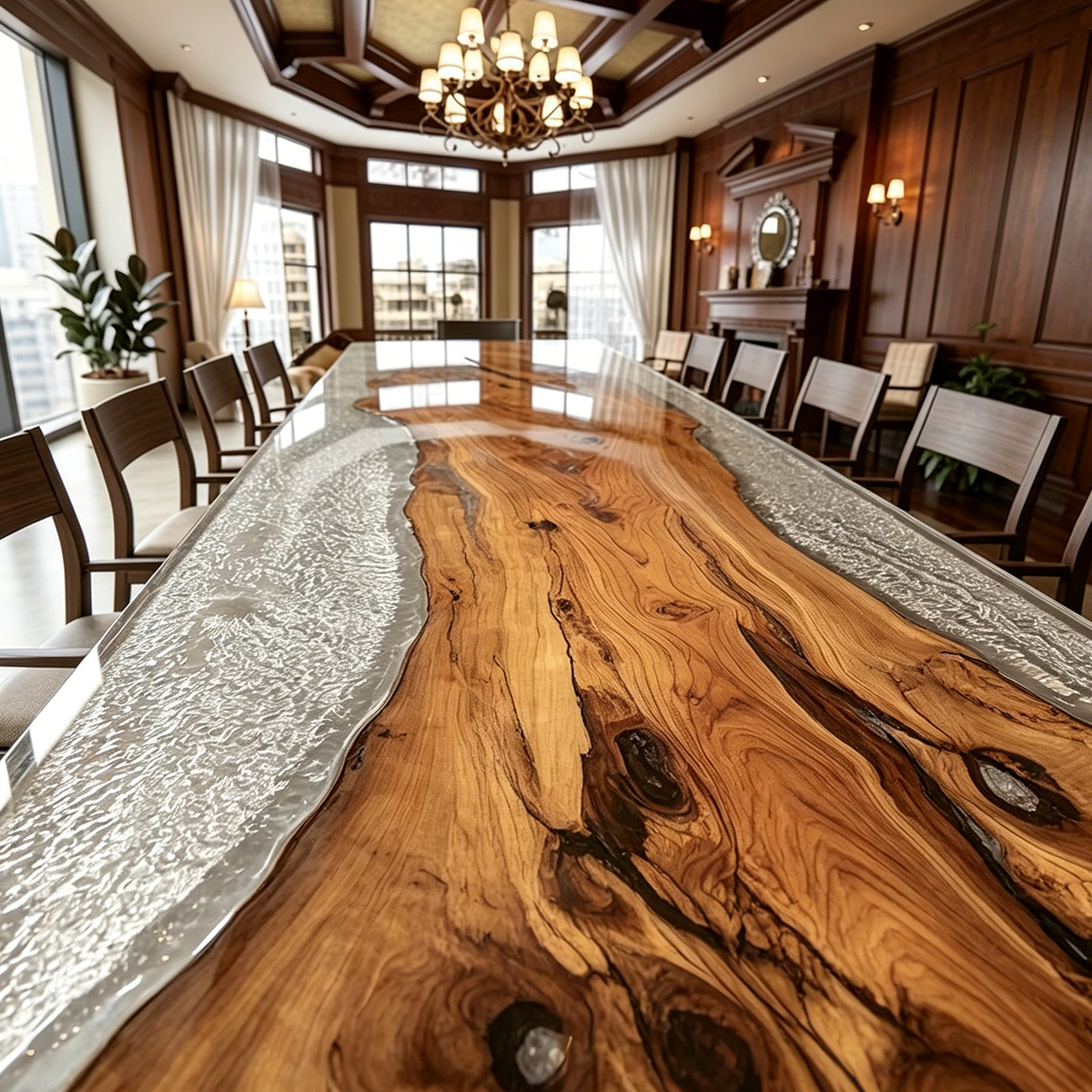 Olive Wood Frosted Epoxy Resin Dining Table