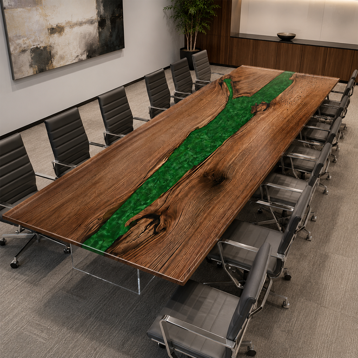 Black Walnut with Green Epoxy Resin Conference Table