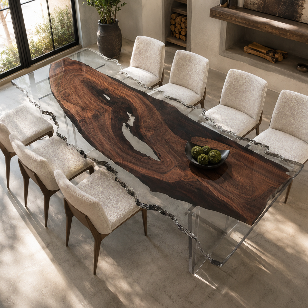 Black Walnut Wood Epoxy Resin Dining Table With Ice-Cracker