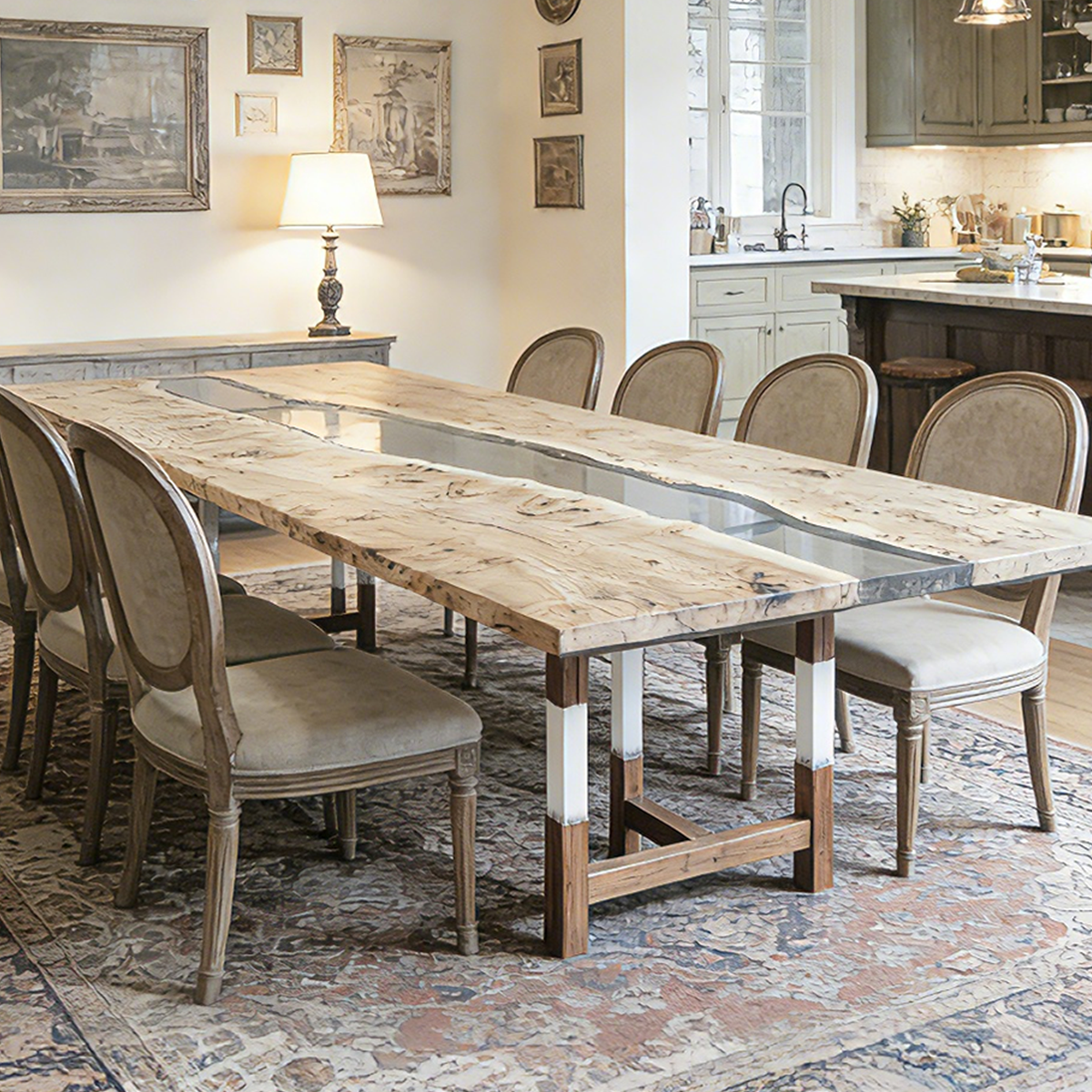 Olive Wood Rectangle Epoxy Resin Dining Table