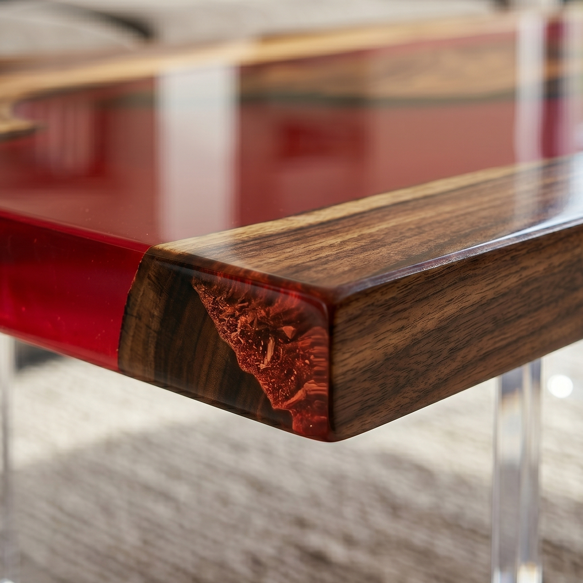 Walnut Red Epoxy Resin River Coffee Table