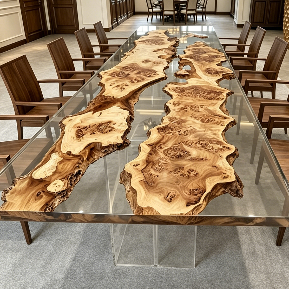 Popar Wood Clear Epoxy Resin Dining Table