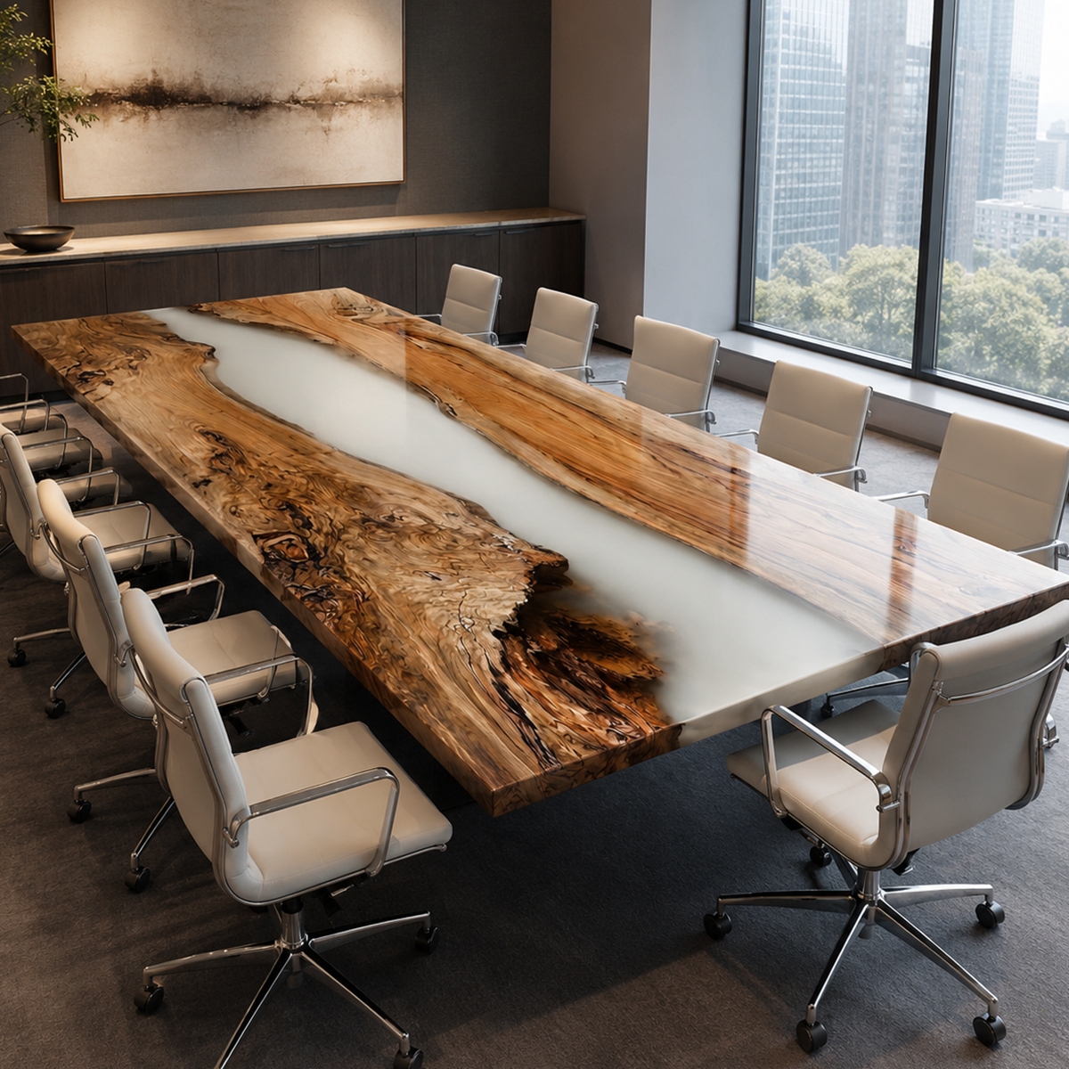 Olive Wood Clear White Epoxy Resin River Dining Table