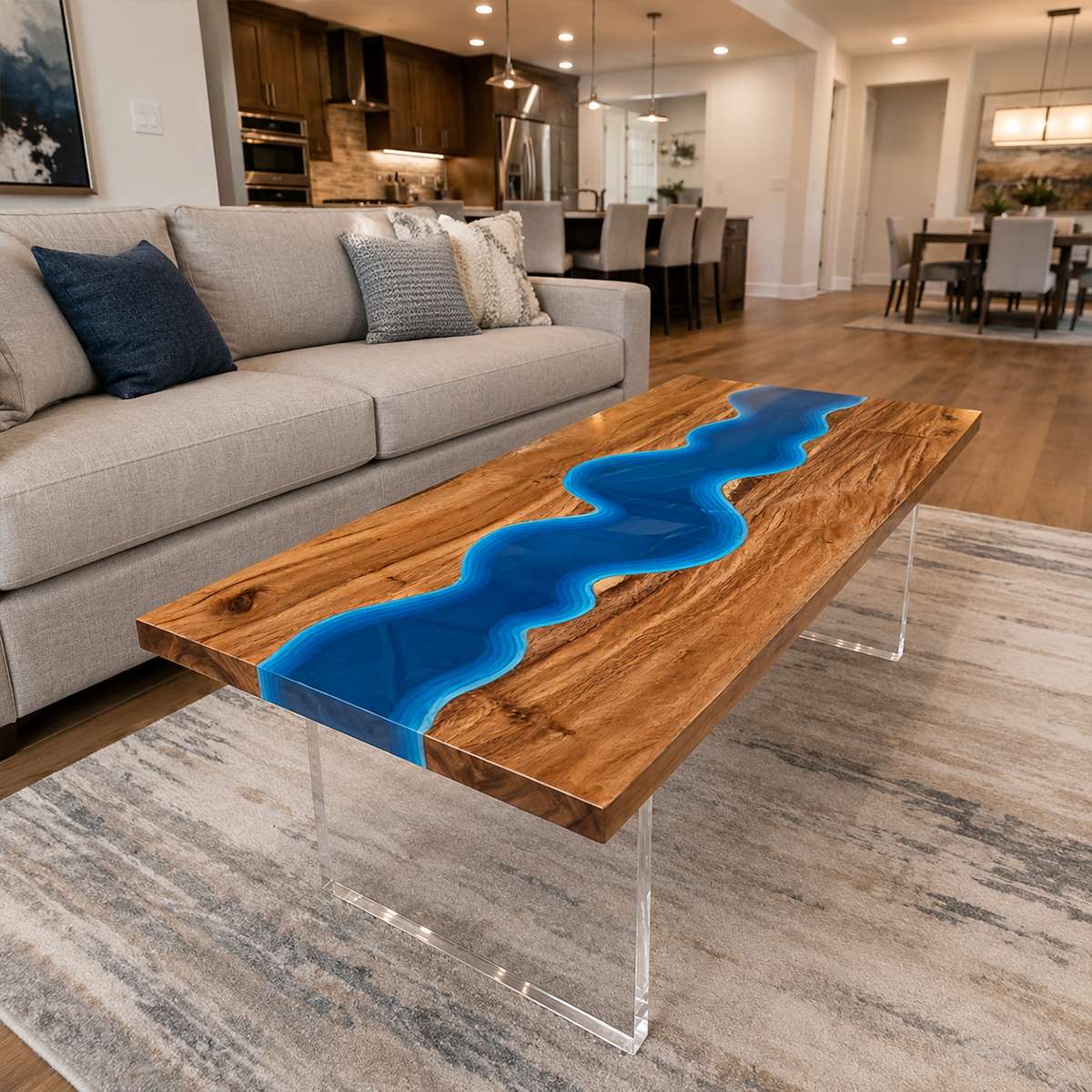 Olive Wood Blue River Wood Resin Coffee Table