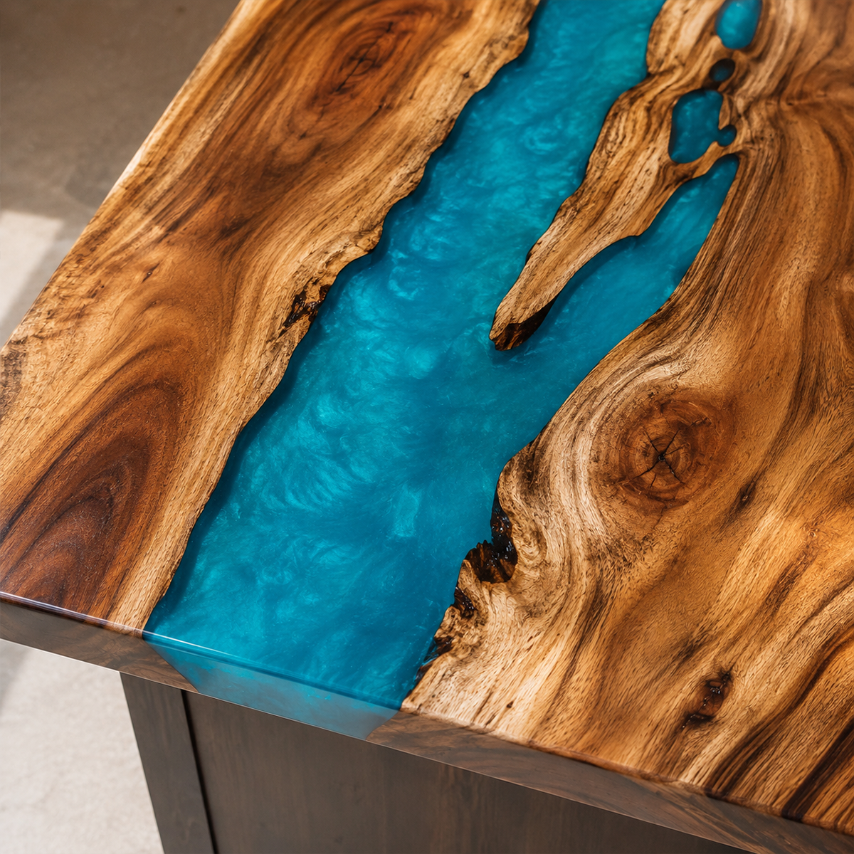 Walnut Wood Ocean Wave Inlay Counter Height Epoxy Resin Bar Table