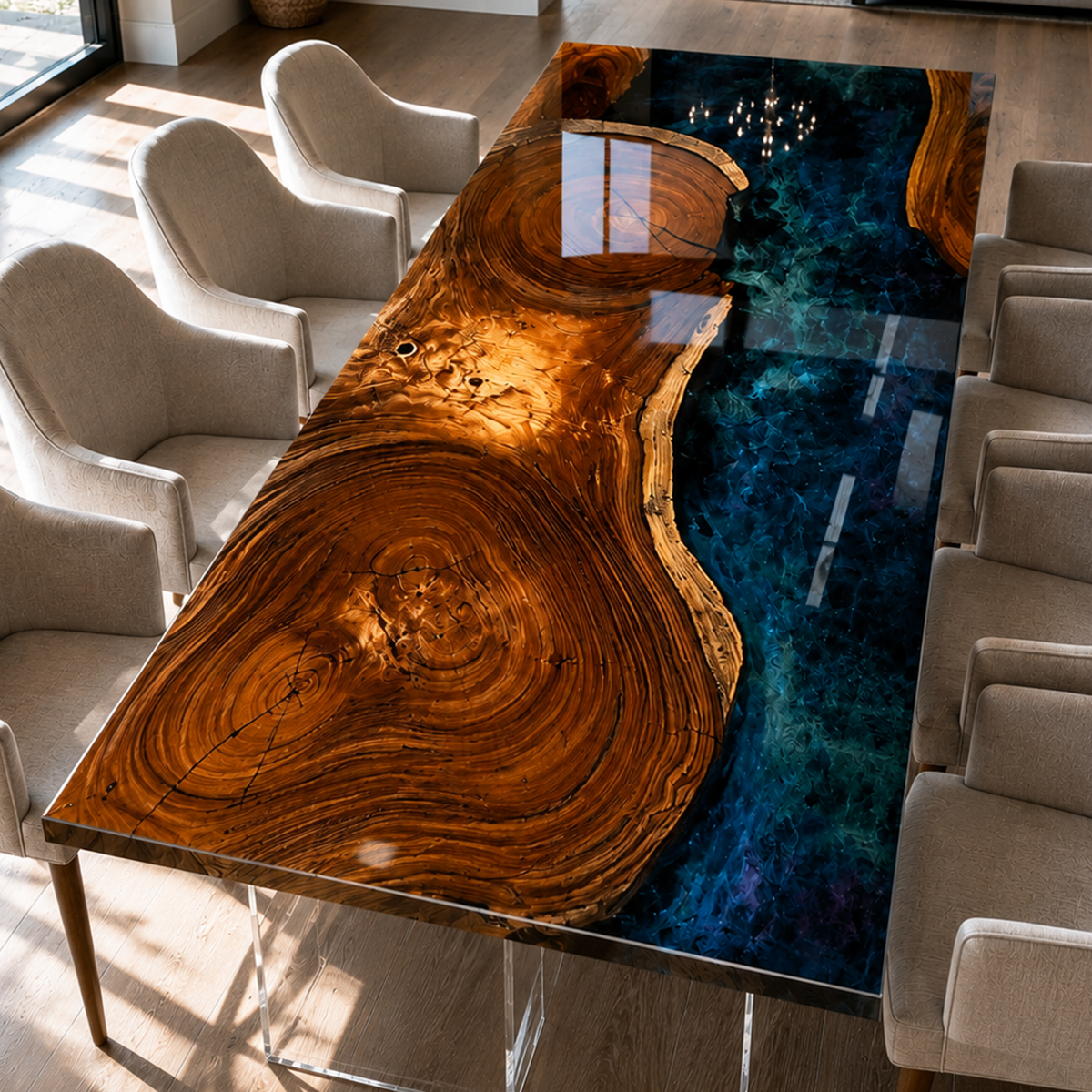 Black Walnut Wood Galaxy Epoxy Resin Dining Table