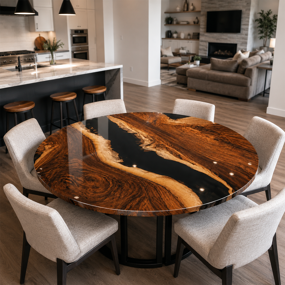 Black Walnut with Black Epoxy Resin Round Table