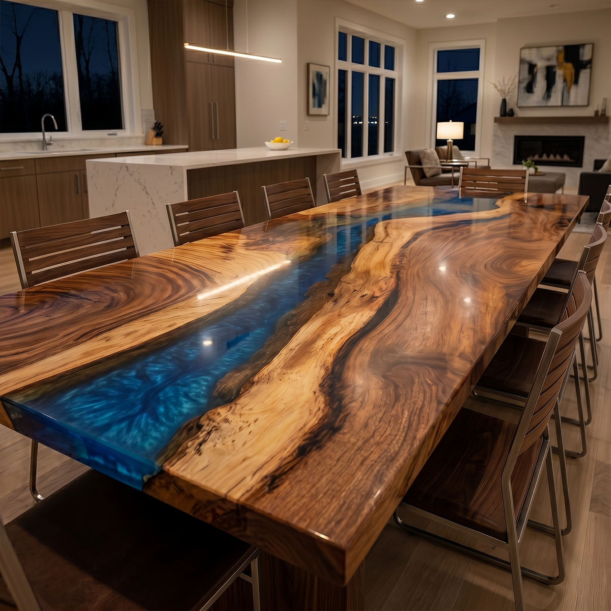 Luxury Wood Epoxy Table with Transparent Resin