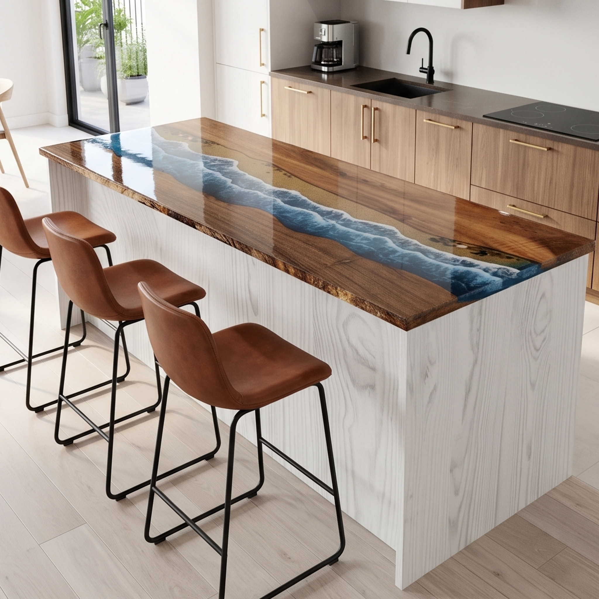 Walnut Wood Sea Wave Resin Countertop