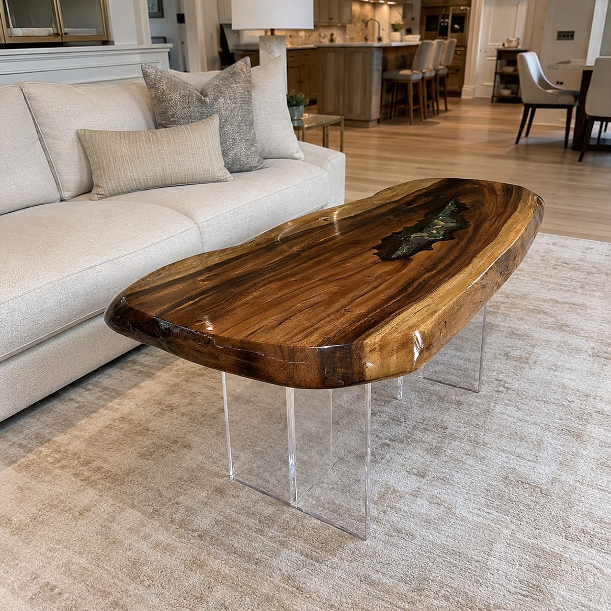Walnut Wood Natural Slab Greenery Resin Table 30“W x 63"L