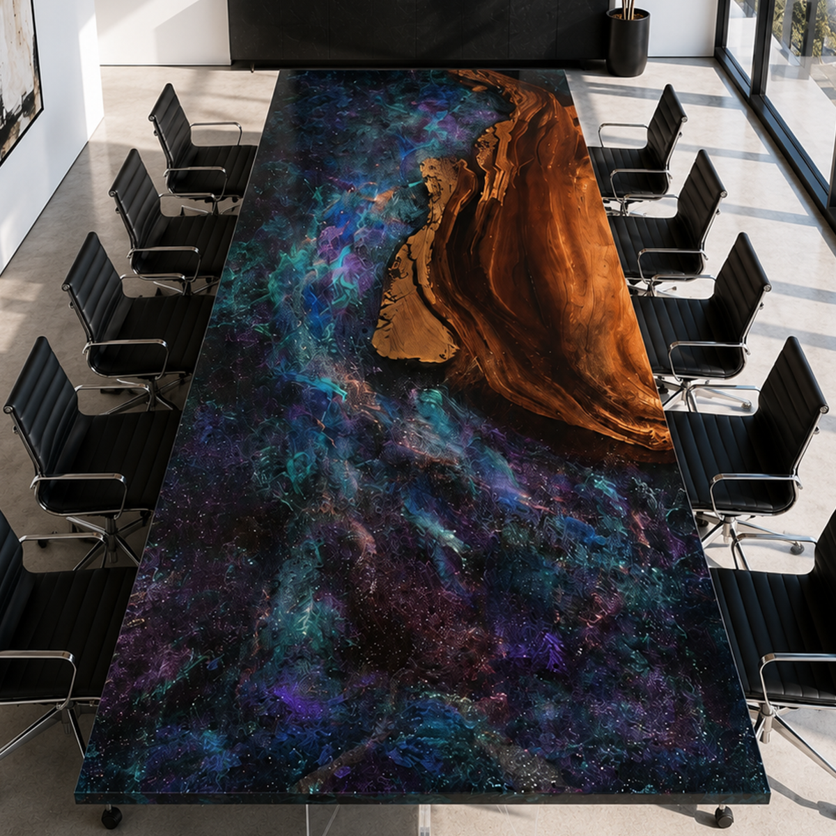 Black Walnut Wood Galaxy Epoxy Resin Conference Table