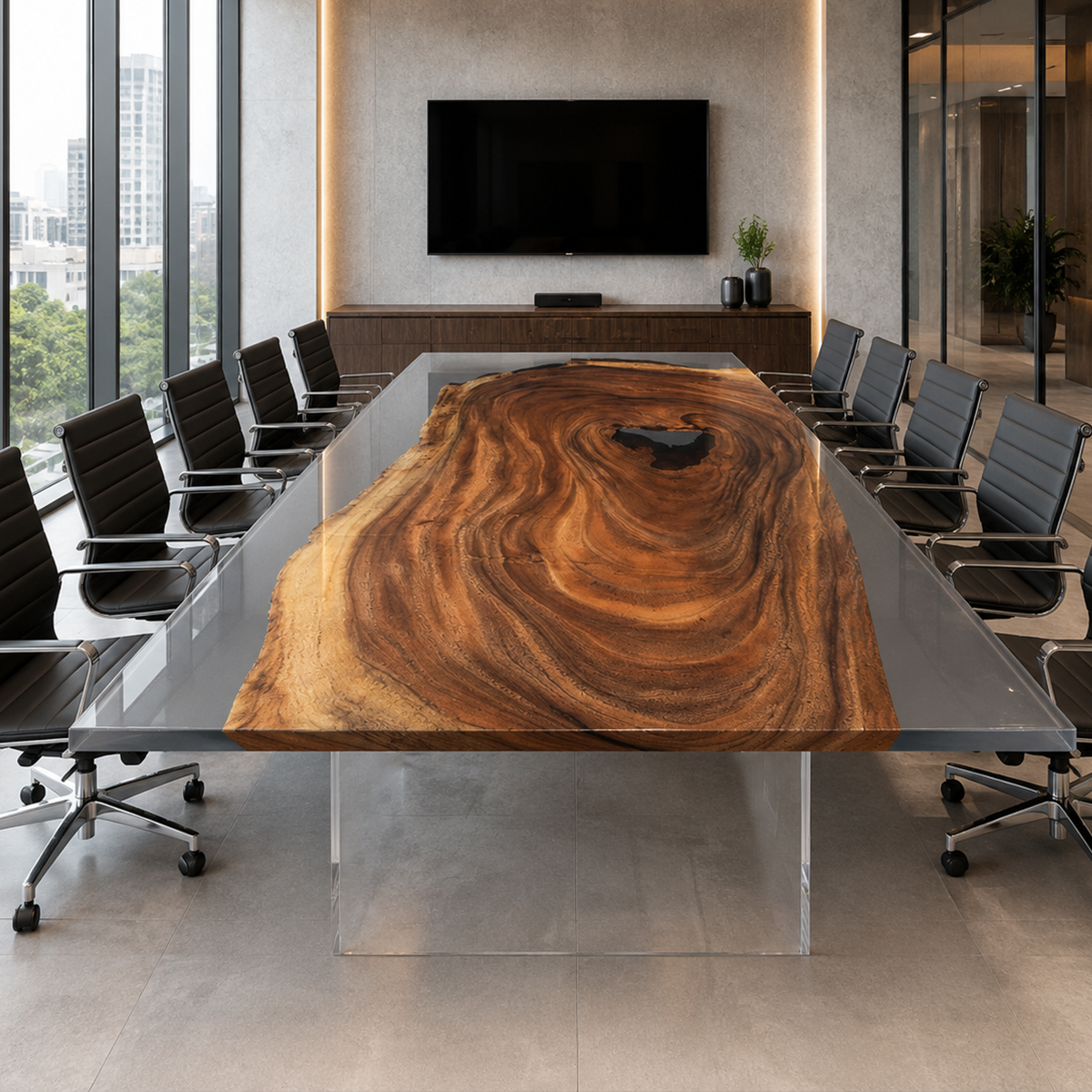 Walnut Wood Rectangular Resin Conference Table